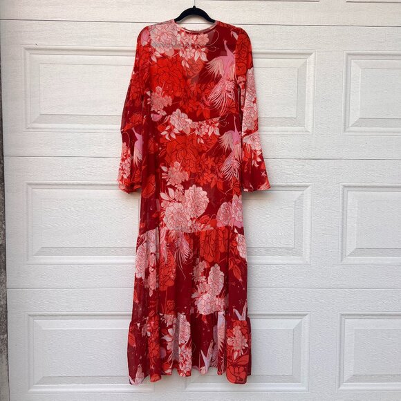 Free People Moroccan Roll Floral Bell Sleeve V Neck Maxi Dress - Small - Picture 7 of 9